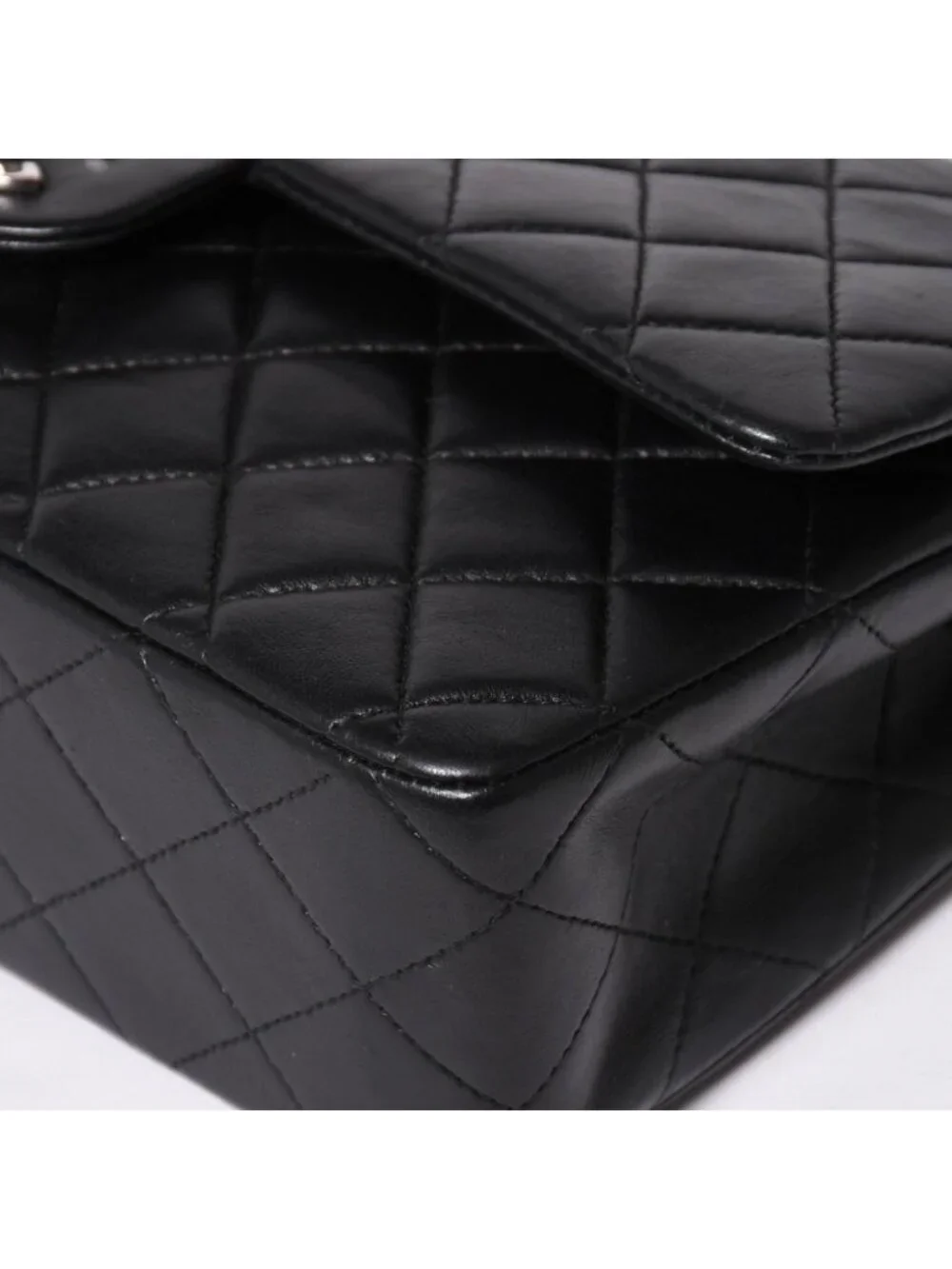Chanel Quilted 25 Double Flap Chain Shoulder Bag Lambskin CC Logo Black Silver